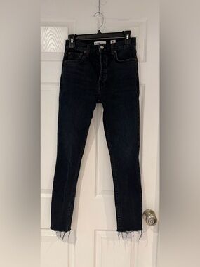 RE/DONE Originals 2018 High Rise Ankle Crop Stretch Jeans Worn Black Size 25